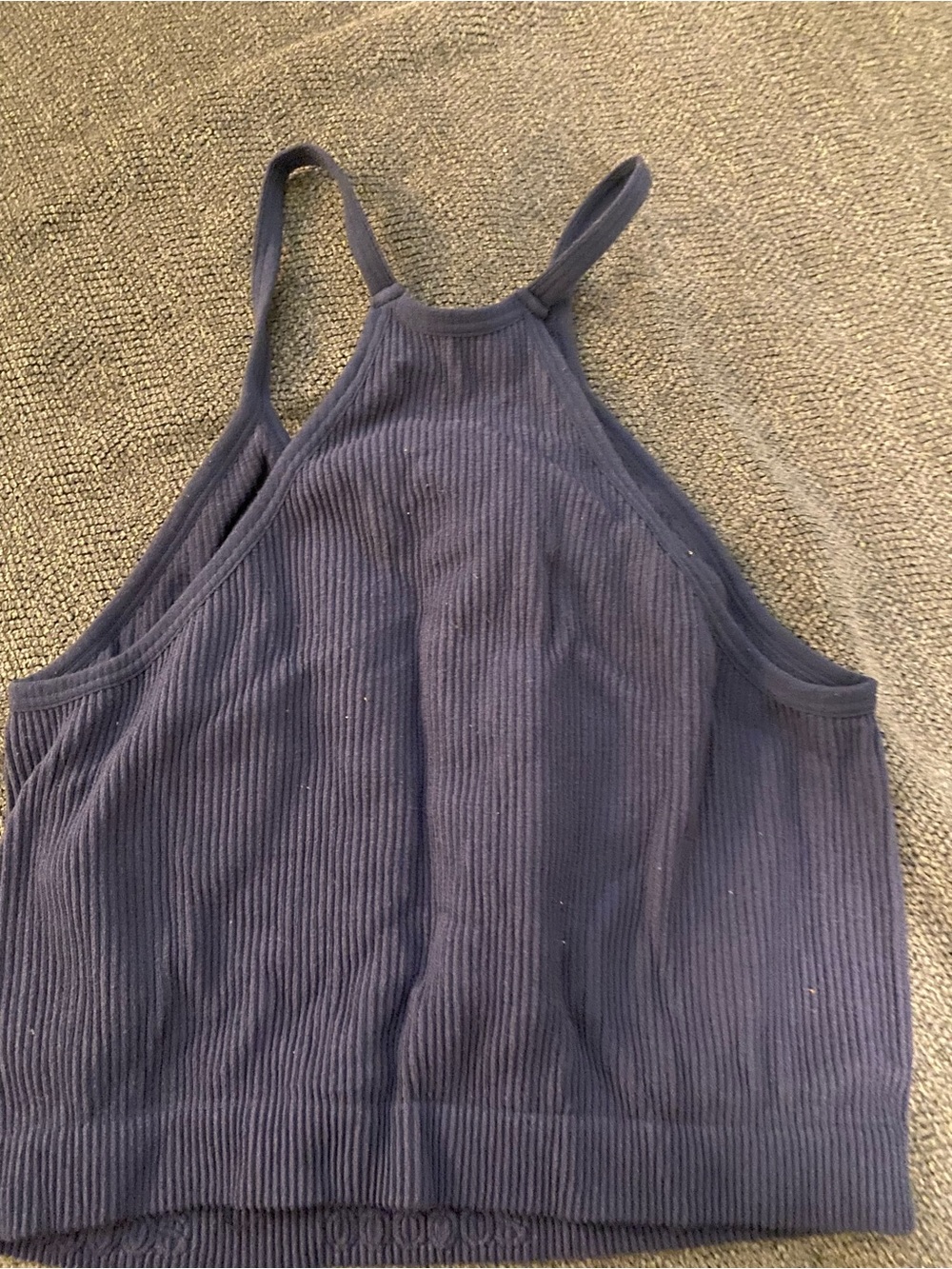 Women Ribbed Racerback Crop Tank - Navy Blue - Picture 4 of 4